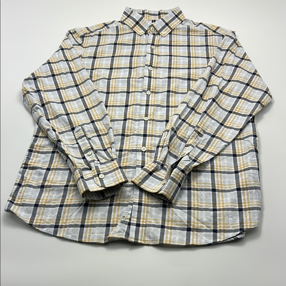 Crosby & Howard Cotton Plaid Button Down Shirt Men's Large Yellow Blue Check